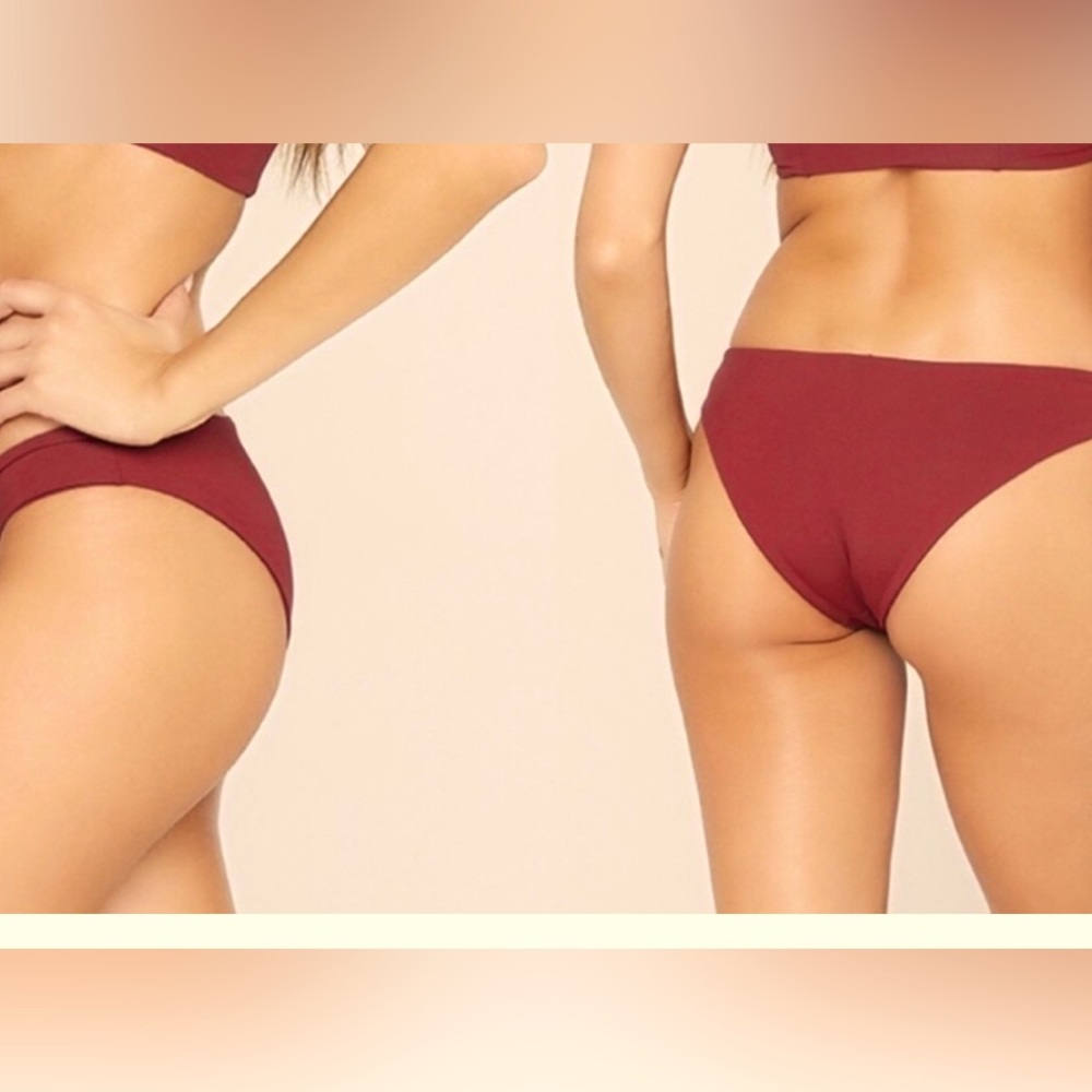 L*Space Sandy Solid Classic Bikini Bottoms in burgundy red
